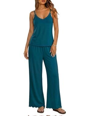 Women’s Teal Camisole & Wide-Leg Pajama Set
